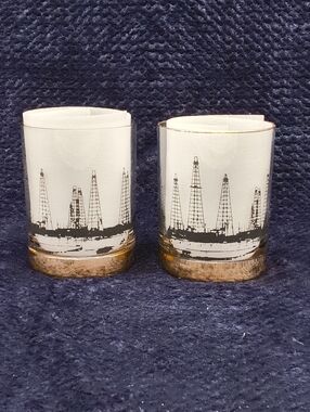 Vintage Mid-Century Modern "Black Gold" Oil Derrick Highball Glasses – Set of 2
